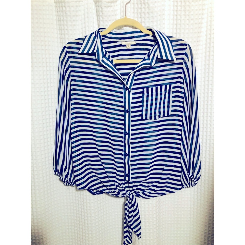Sheer - Pin Striped - Blue & White - Blouse